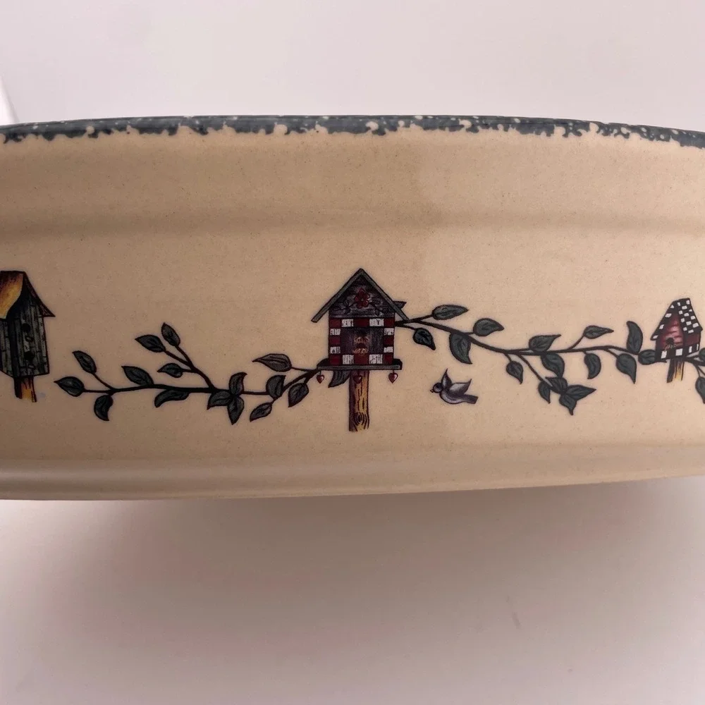 Home & Garden‎ Party Ltd 2003 Birdhouse Stoneware Oval Baker Dish Cream 13 Inch